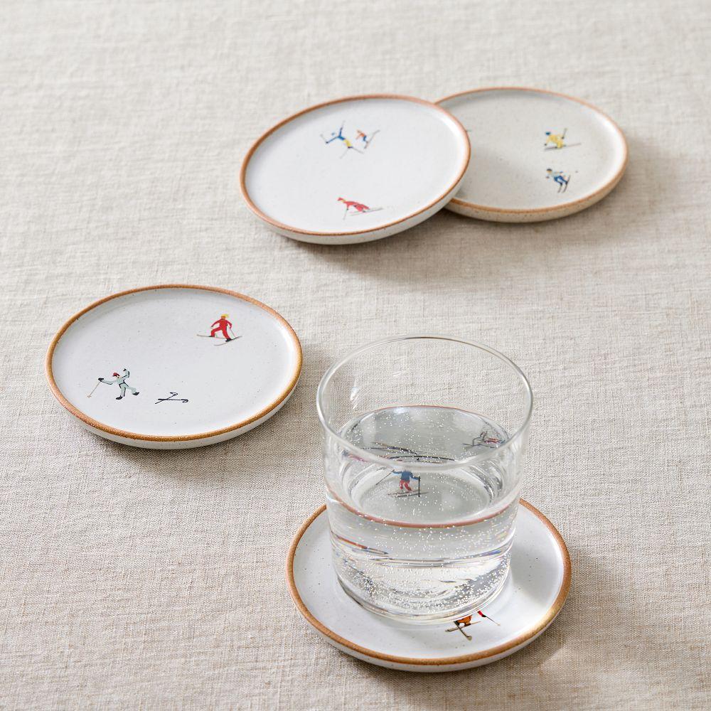 Festive Skier Stoneware Coasters