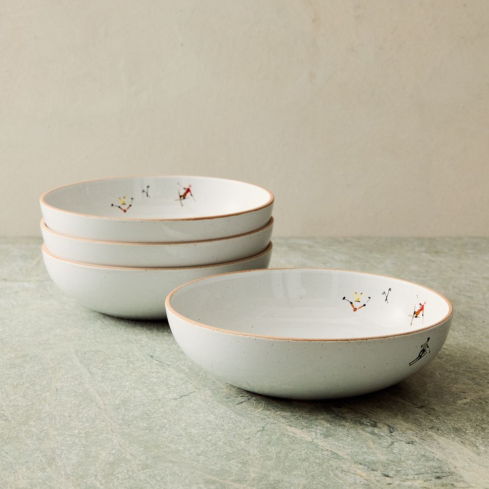 Holiday Skier Stoneware Pasta Bowl