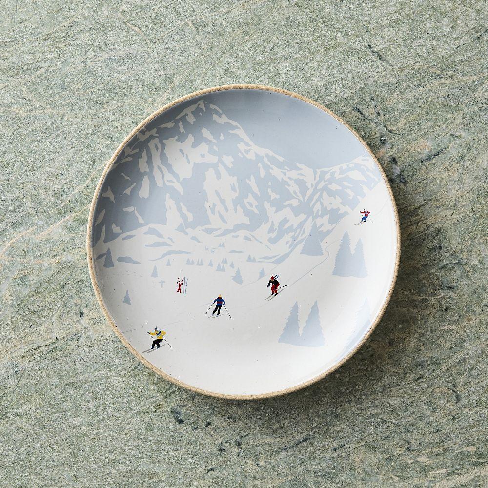 Alpine Skiers Stoneware Salad Plates