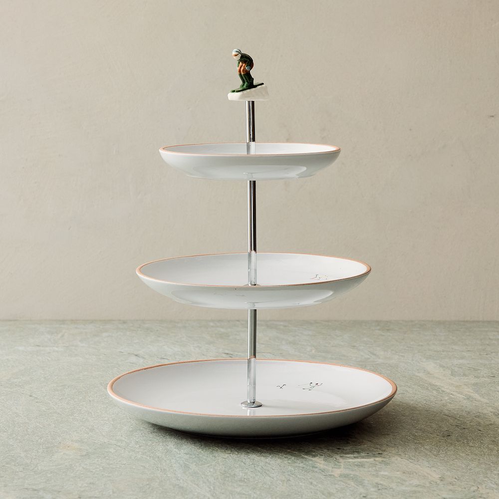 Holiday Skiers Tiered Serving Stand