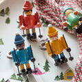 Festive Skiers Wood Napkin Ring Sets