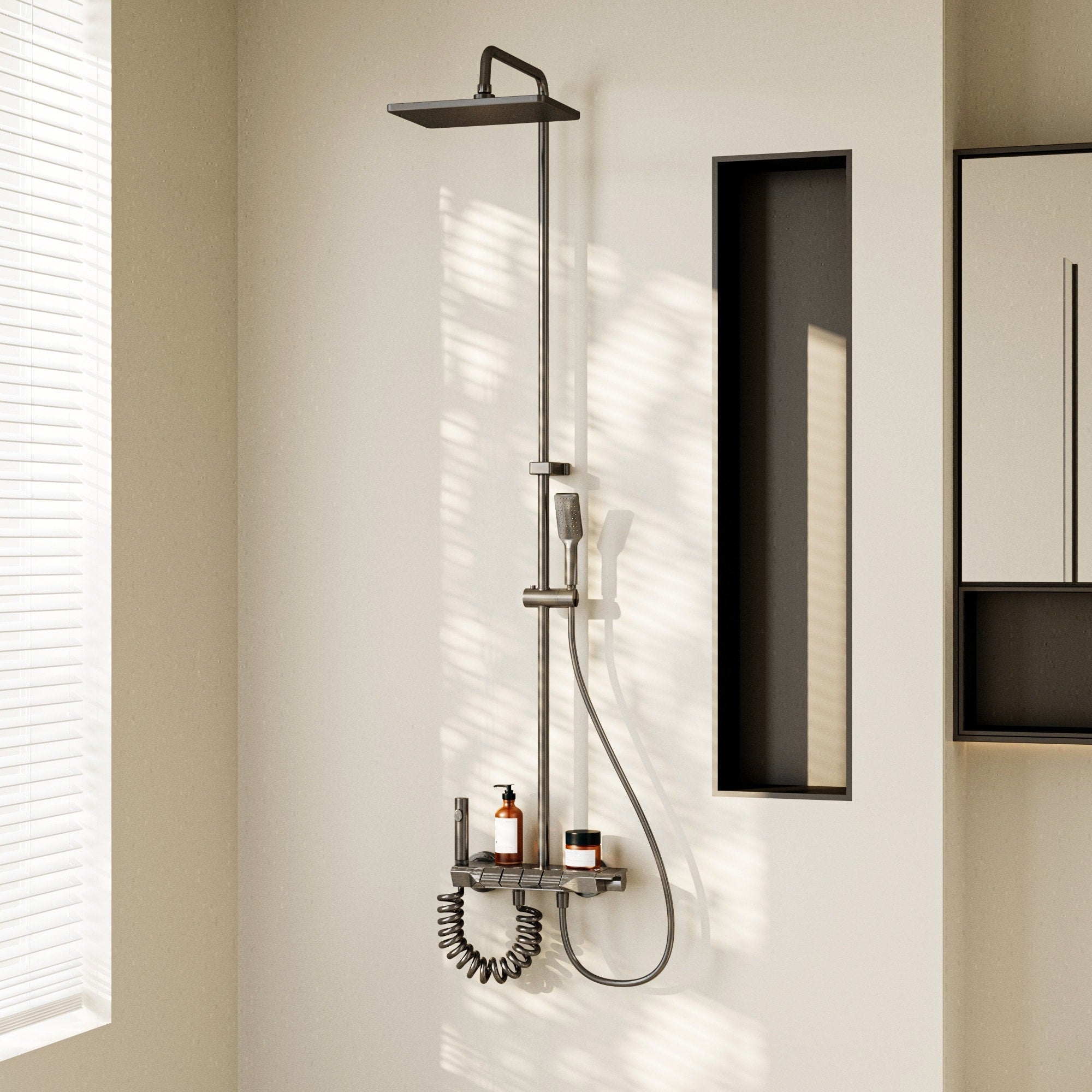 Hower System With Rainfall Shower Head Handheld Shower Spray Gun Space Aluminum Wall Mount Bathroom Shower Faucet Set
