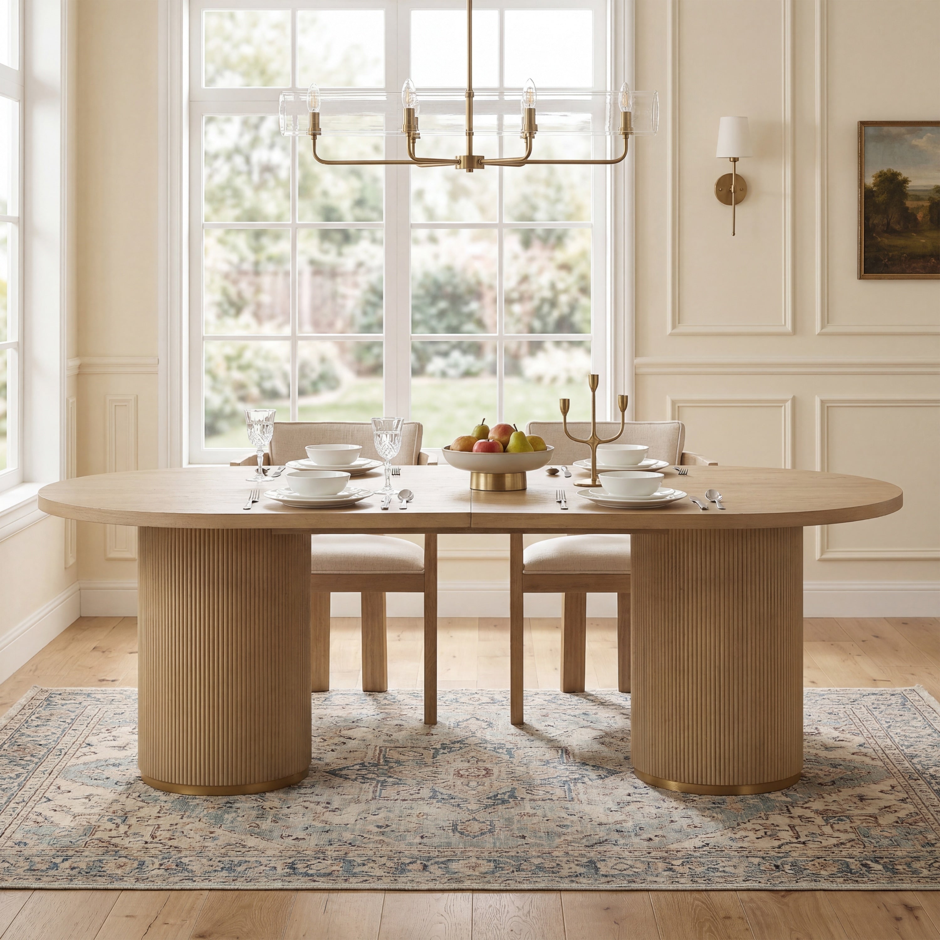 Hristopher Knight Home Barrington 88 Oval Dining Table With Double Fluted Cylinder Pedestal Base Design