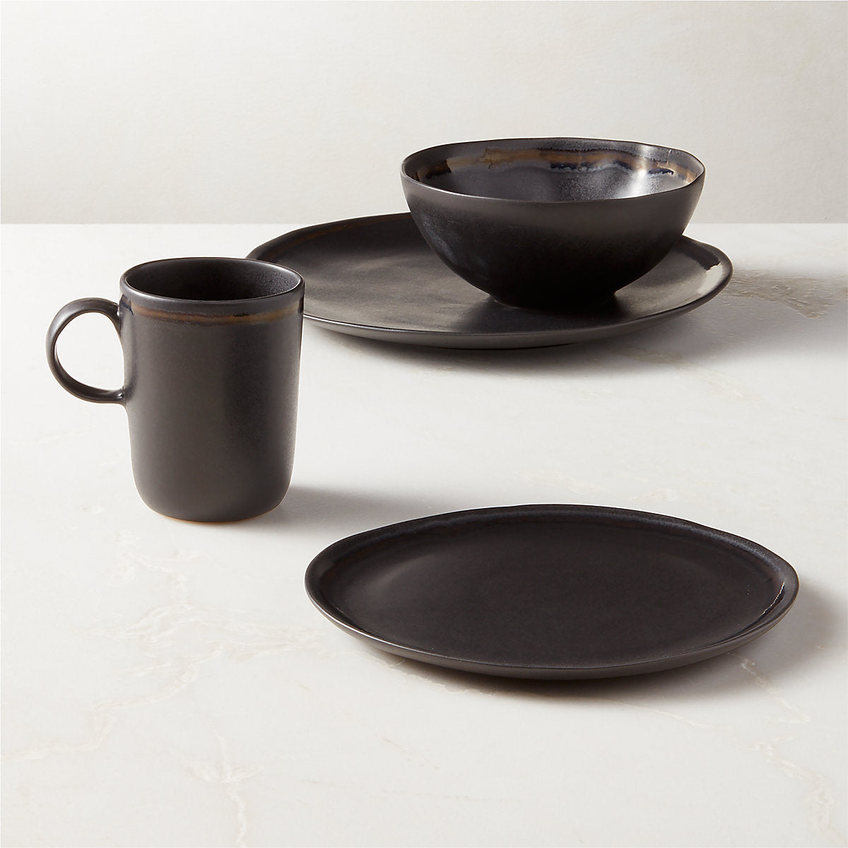 Hyacinth Black Salad Plates with Reactive Glaze Set of 6