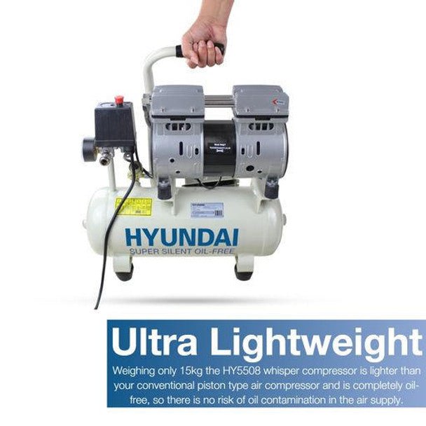 Hyundai 550W 8L Oil Free Low Noise Portable Air Compressor 4CFM 100psi Direct Drive | HY5508