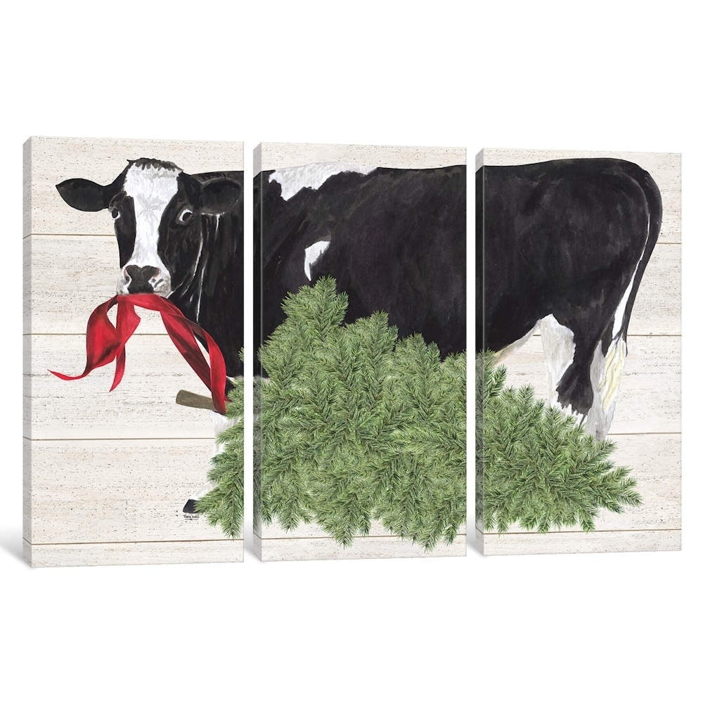 Icanvas Christmas On The Farm Ii Cow With Tree By Tara Reed