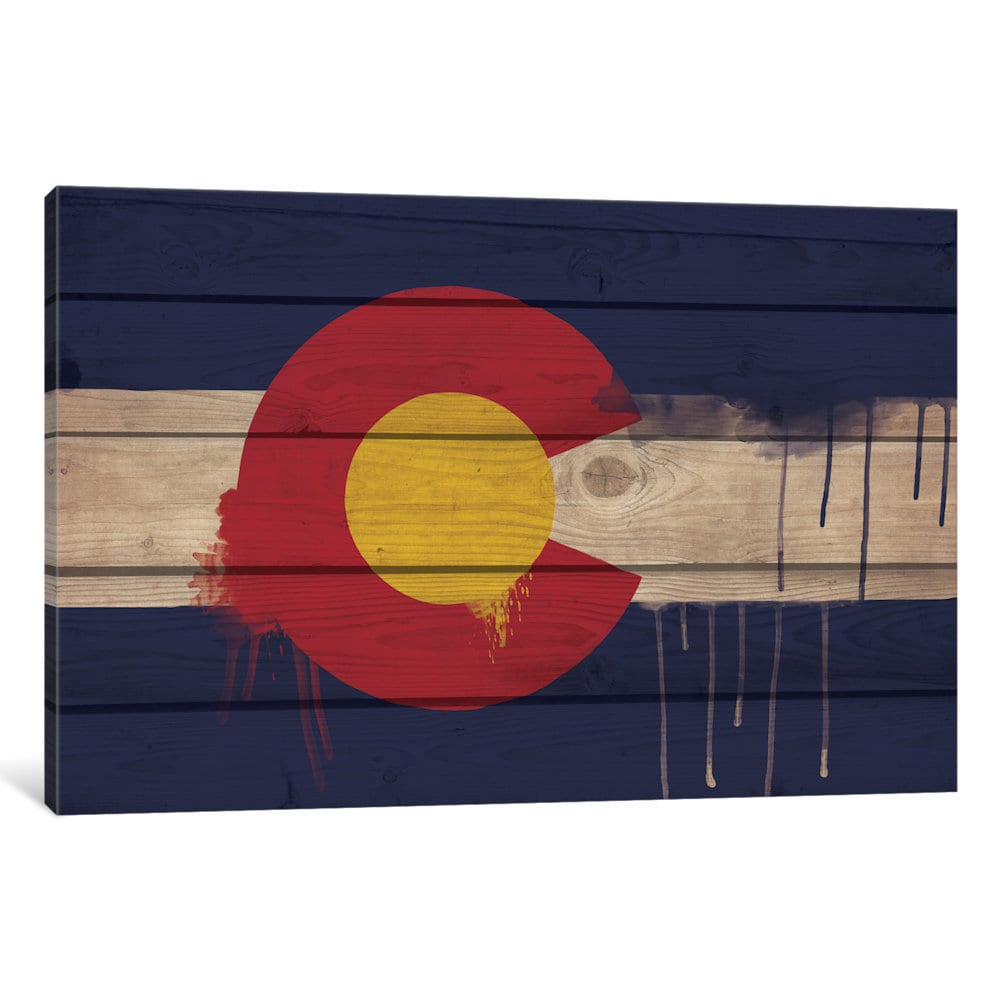Icanvas Colorado Paint Drip State Flag On Wood Planks By Icanvas Canvas Print