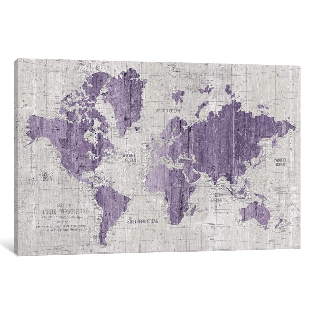 Icanvas Old World Map In Purple And Gray By Wild Apple Portfolio