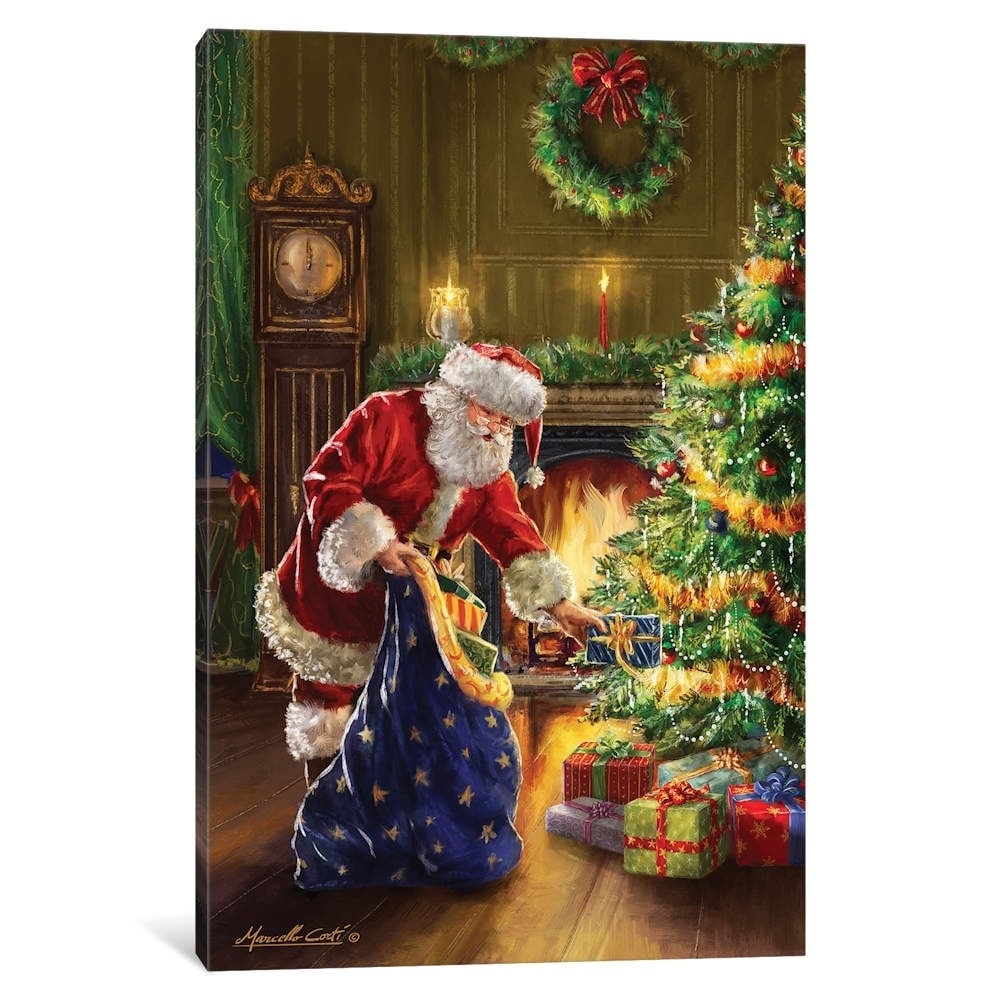 Icanvas Santa At Tree Blue Sack By Marcello Corti