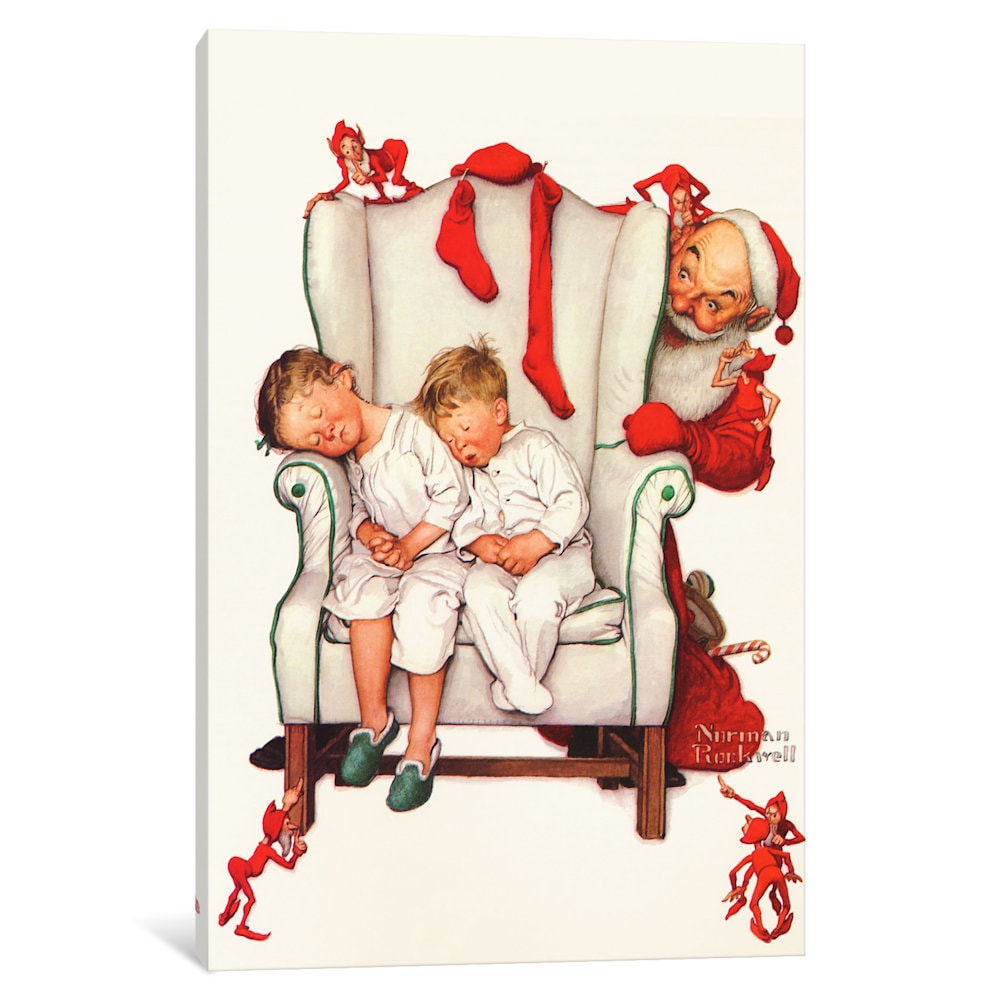 Icanvas Santa Looking At Two Sleeping Children By Norman Rockwell Canvas Print