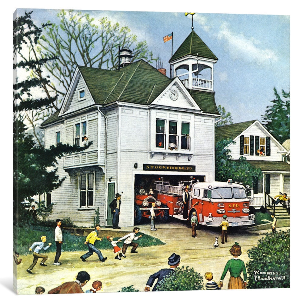 Icanvas The New American Lafrance Is Here Firehouse By Norman Rockwell Canvas Print