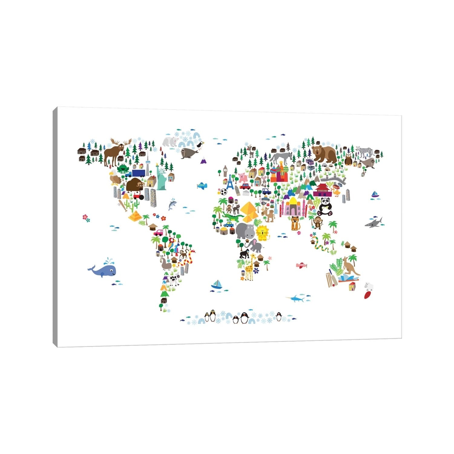 Icanvas Michael Thompsett Animal Map Of The World Canvas Print Wall Art