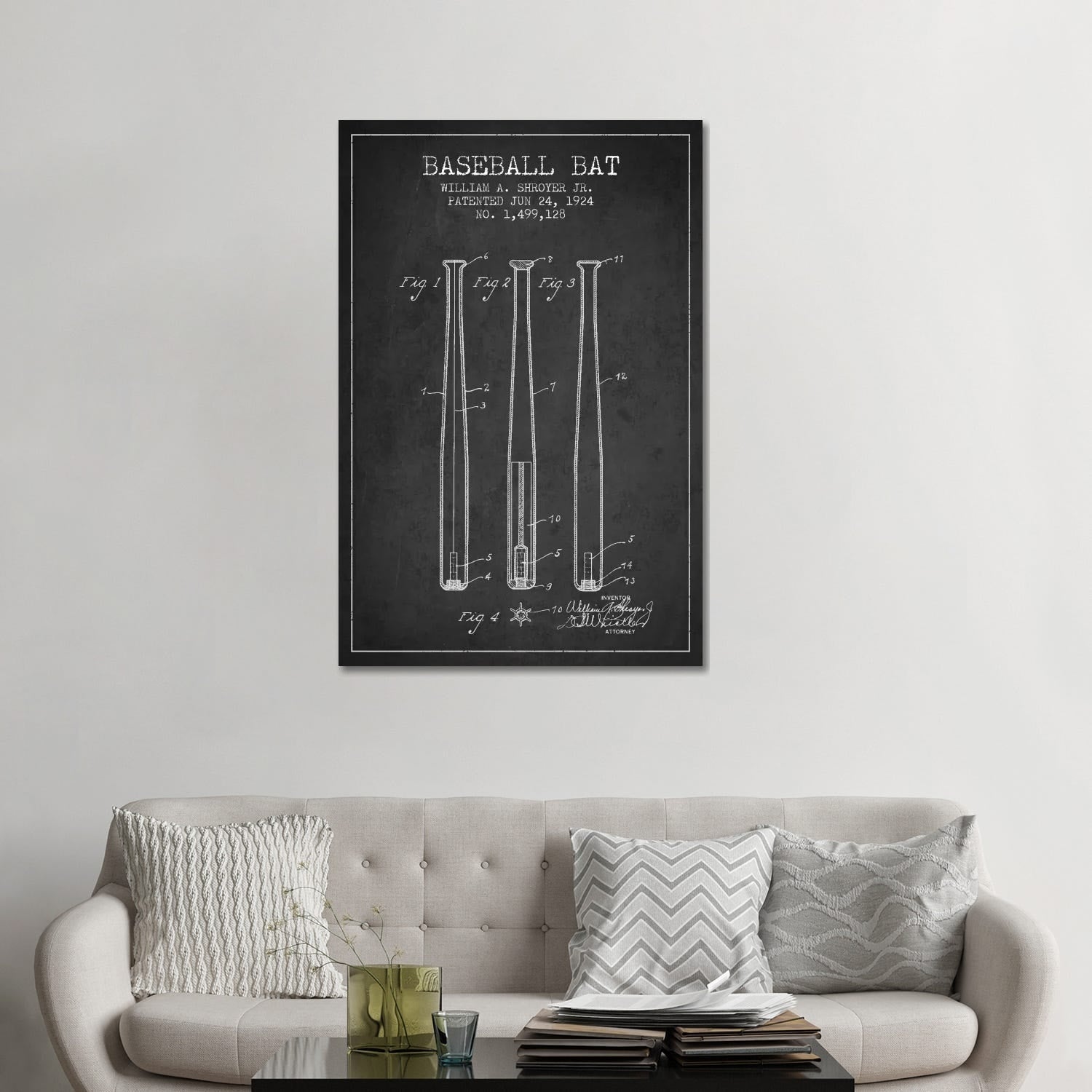 Icanvas Baseball Bat Charcoal Patent Blueprint By Aged Pixel Canvas Print