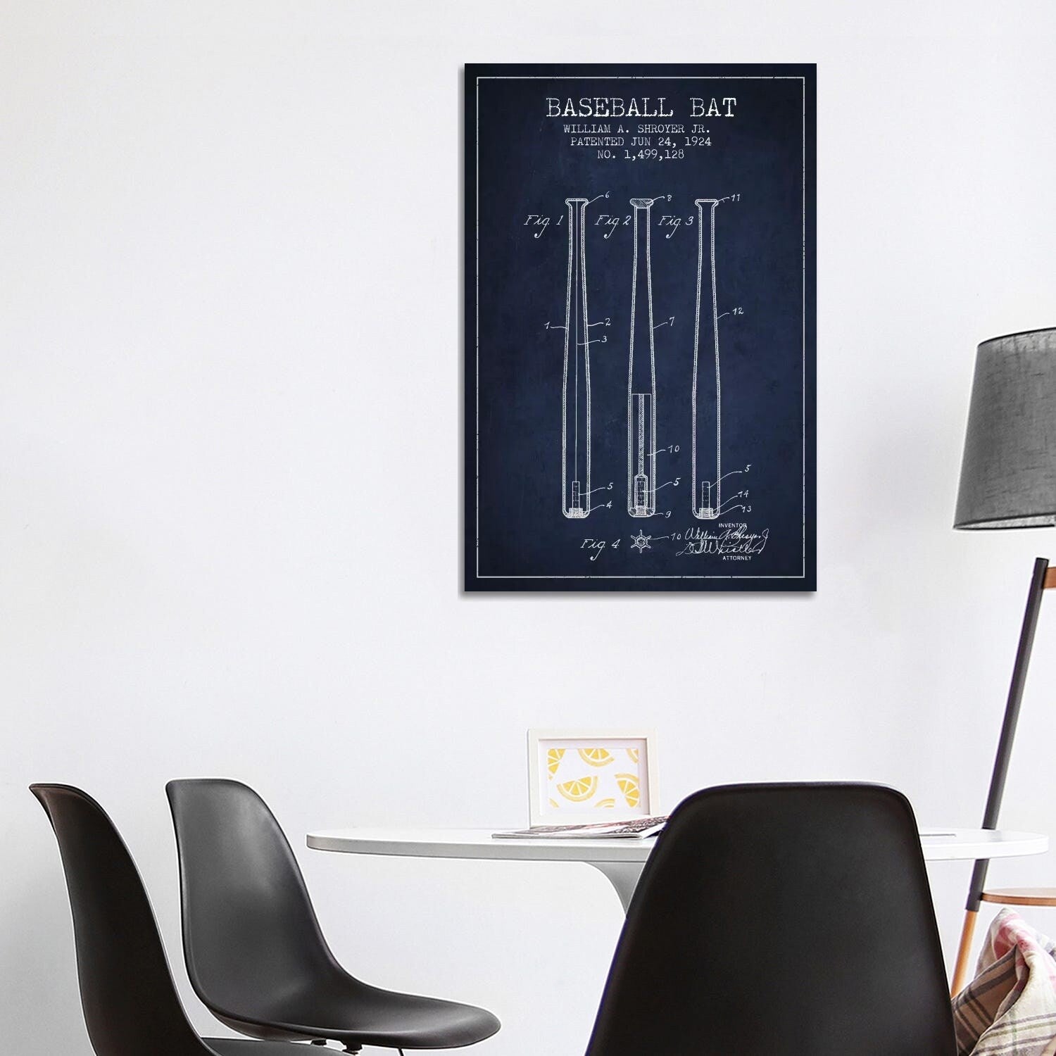 Icanvas Baseball Bat Navy Blue Patent Blueprint By Aged Pixel Canvas Print