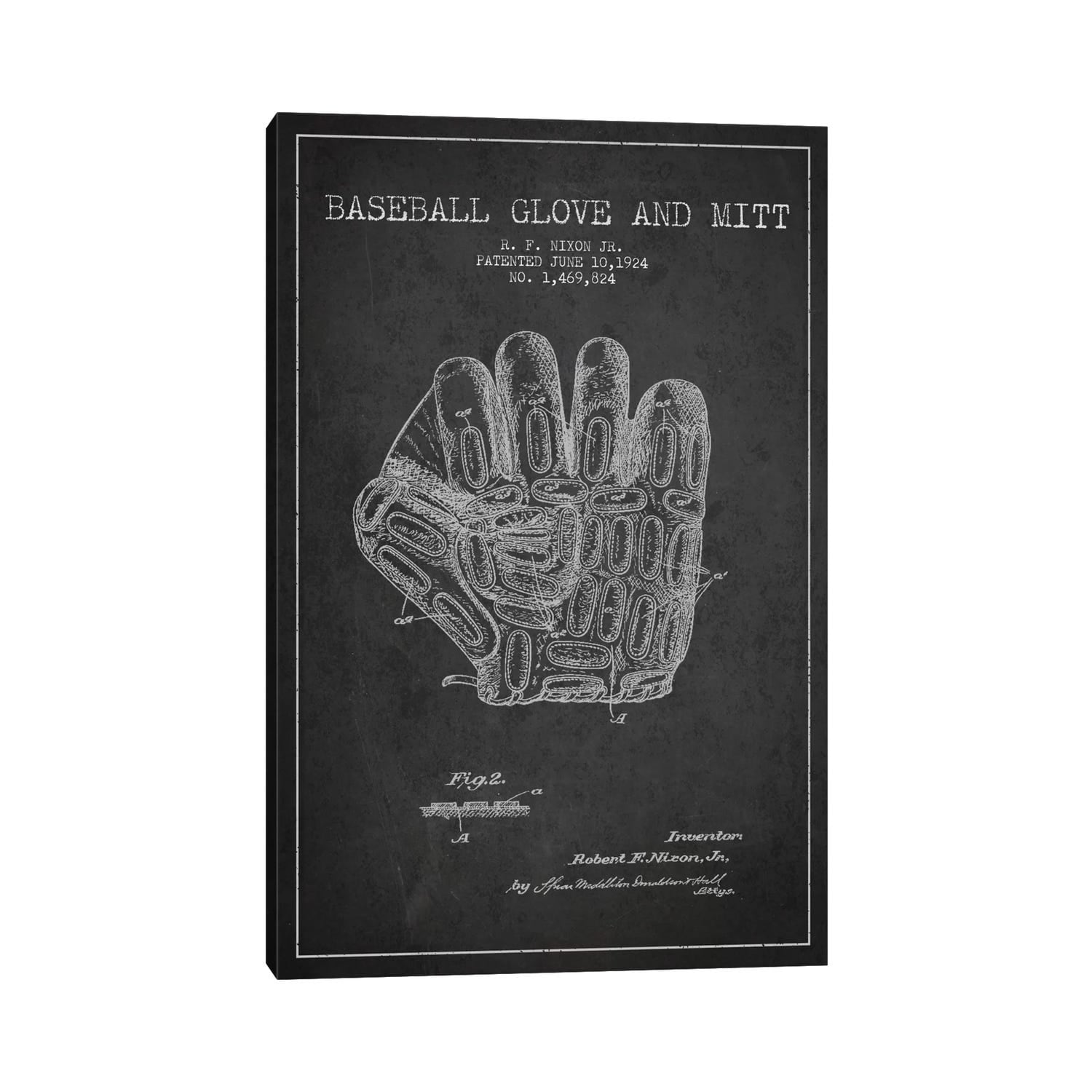 Icanvas Baseball Glove Charcoal Patent Blueprint By Aged Pixel Canvas Print