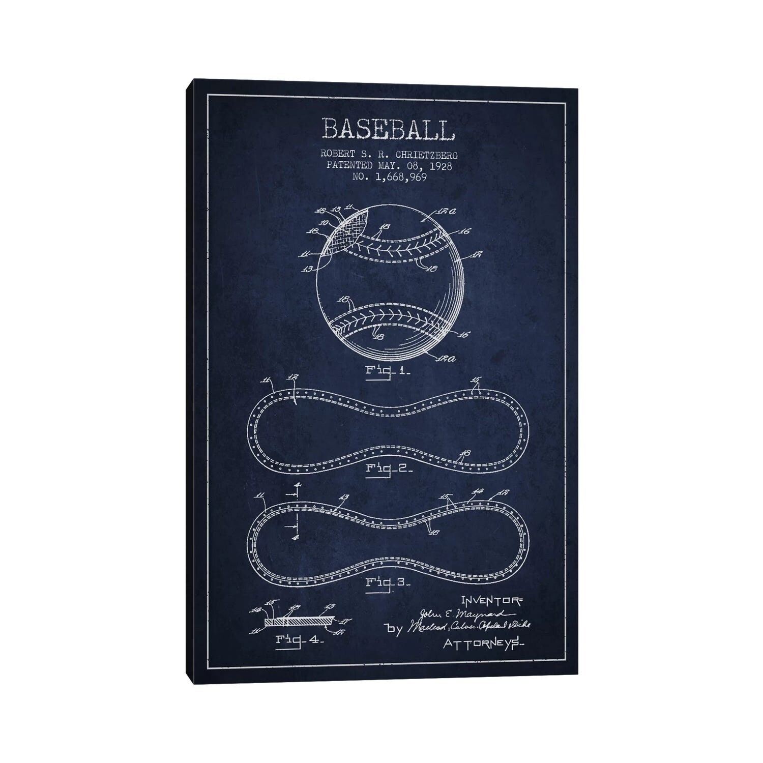 Icanvas Baseball Navy Blue Patent Blueprint By Aged Pixel Canvas Print
