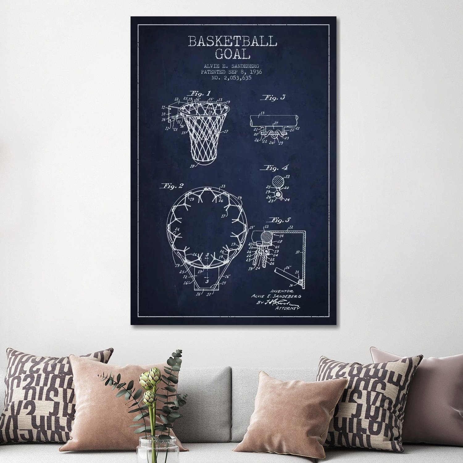 Icanvas Basketball Goal Navy Blue Patent Blueprint By Aged Pixel Canvas Print