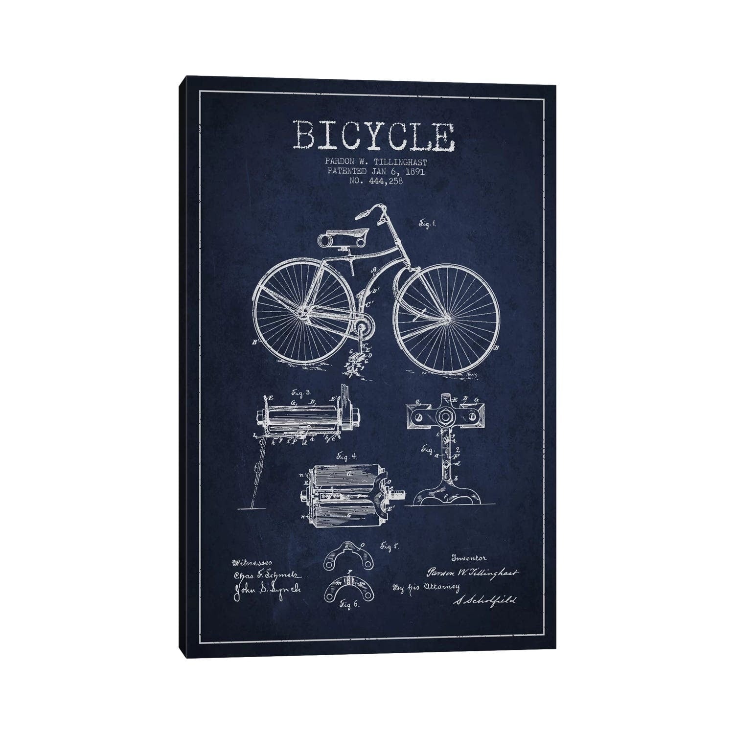 Icanvas Bike Navy Blue Patent Blueprint By Aged Pixel Canvas Print