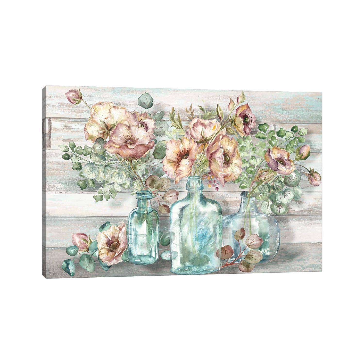 Icanvas Blush Poppies Eucalyptus In Bottles Landscape By Tre Sorelle Studios