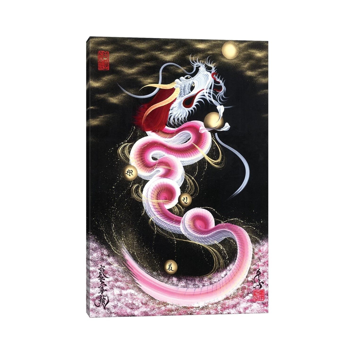 Icanvas Cherry Blossom Rising Dragon To The Moon By One Stroke Dragon