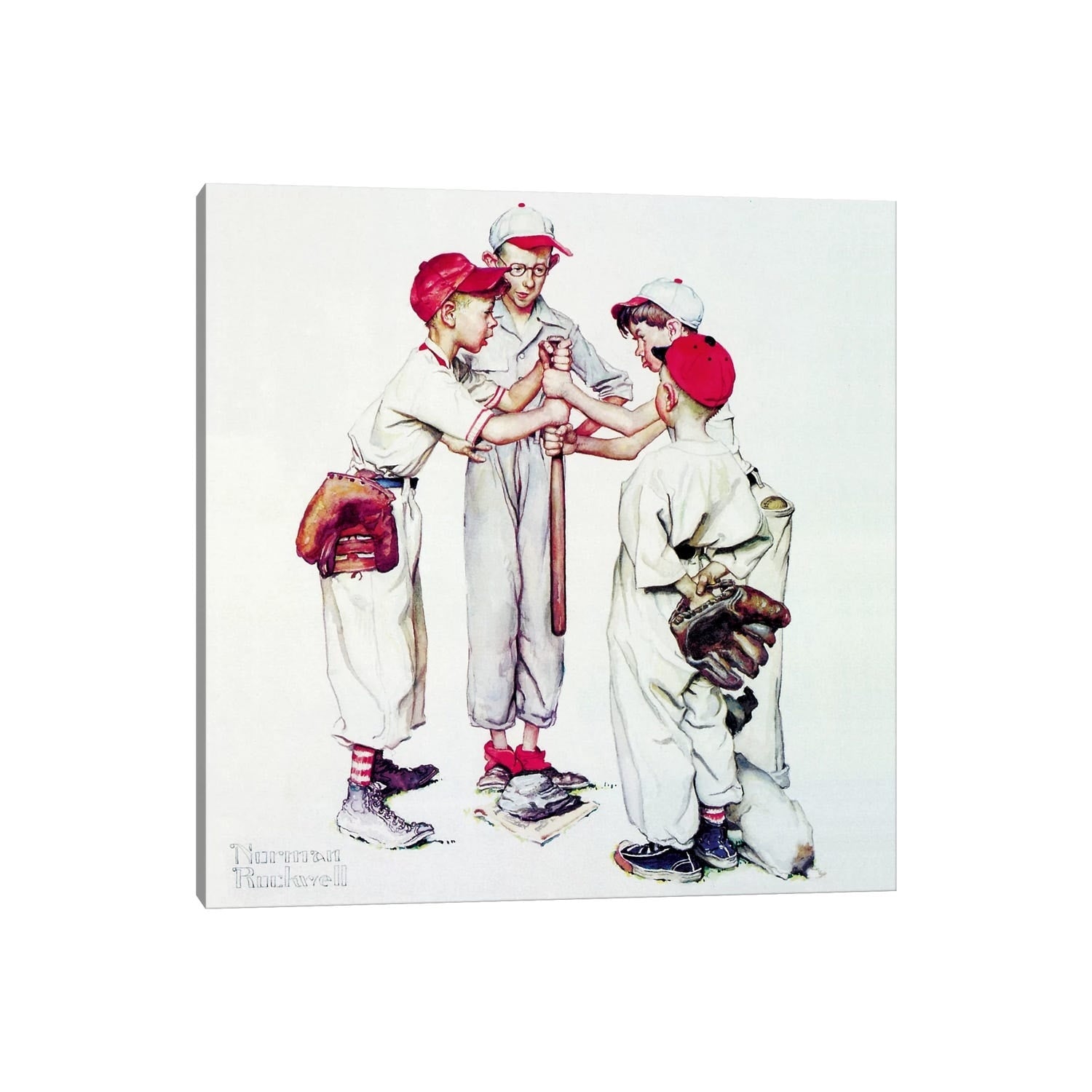 Icanvas Norman Rockwell Choosing Up Four Sporting Boys Baseball Canvas Art