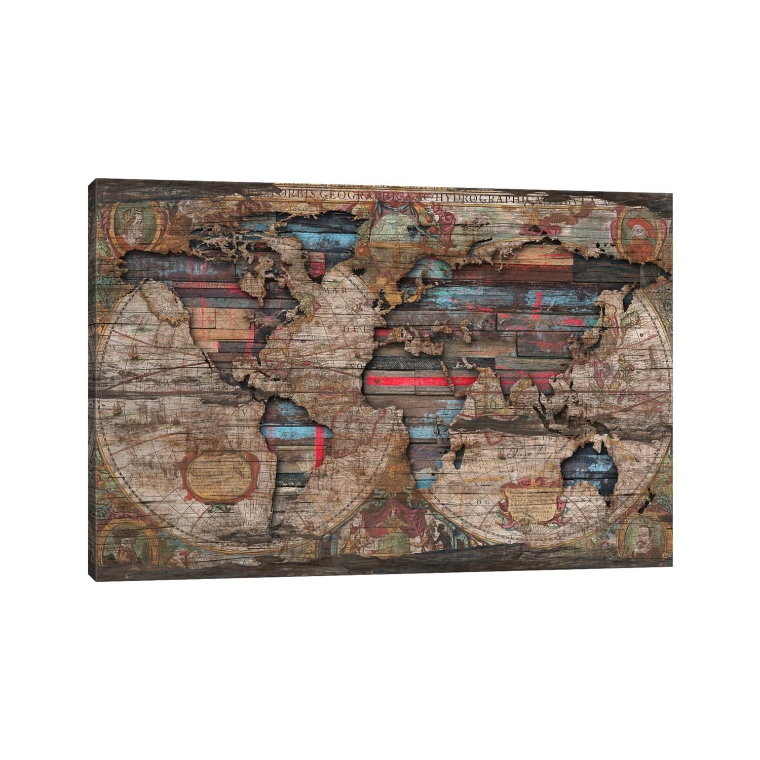 Icanvas Distressed World Map By Diego Tirigall Canvas Print