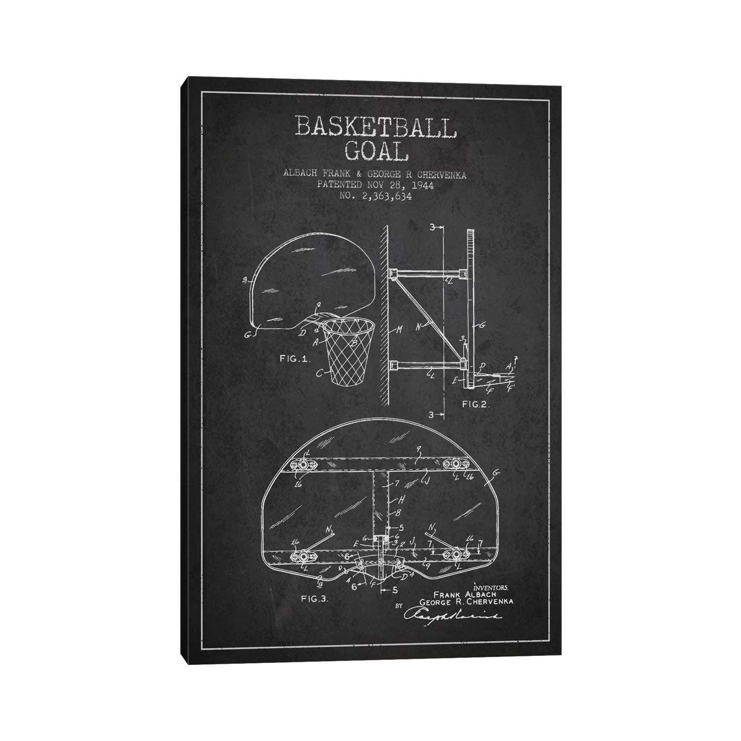 Icanvas Basketball Goal Charcoal Patent Blueprint By Aged Pixel Canvas Print