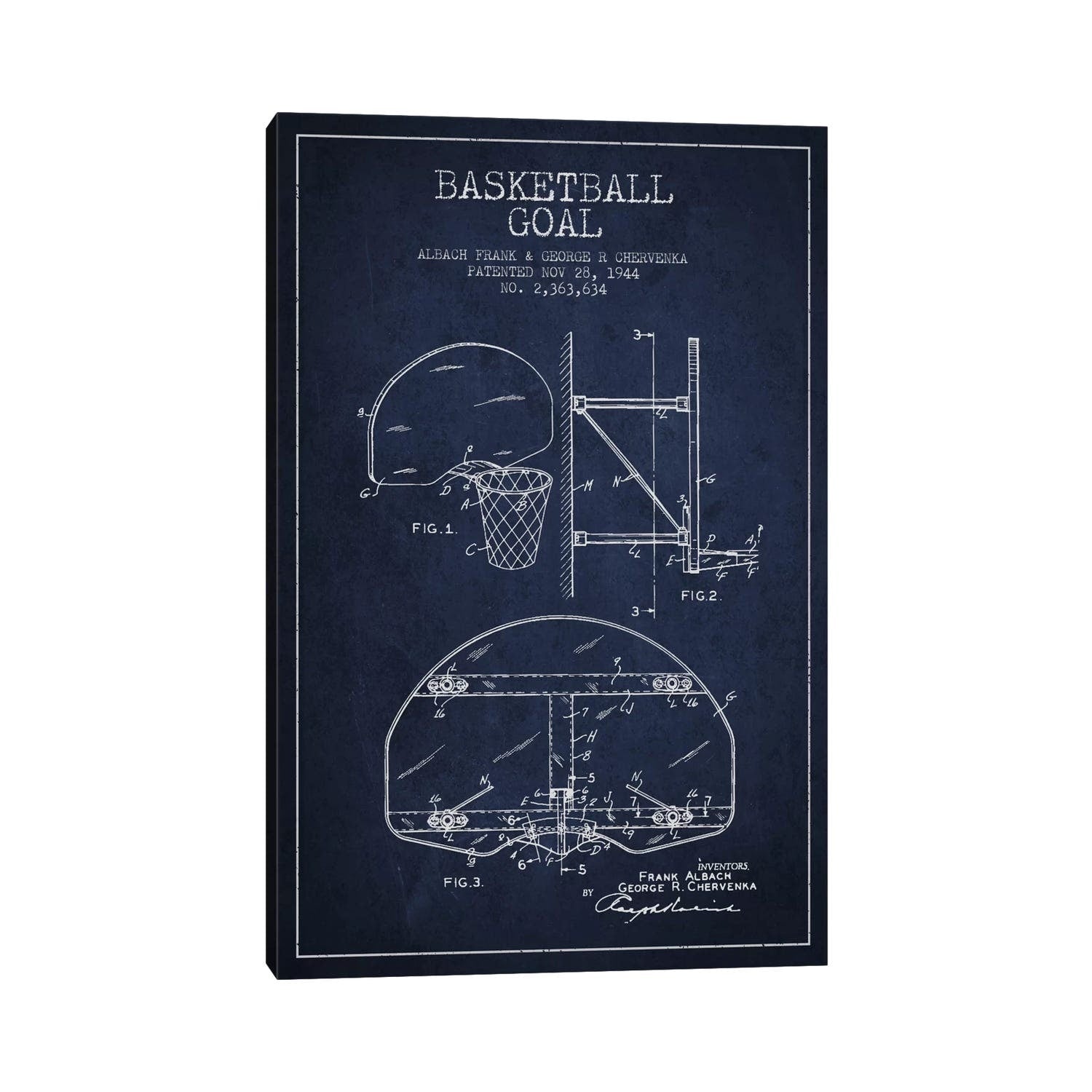 Icanvas Basketball Goal Navy Blue Patent Blueprint By Aged Pixel Canvas Print