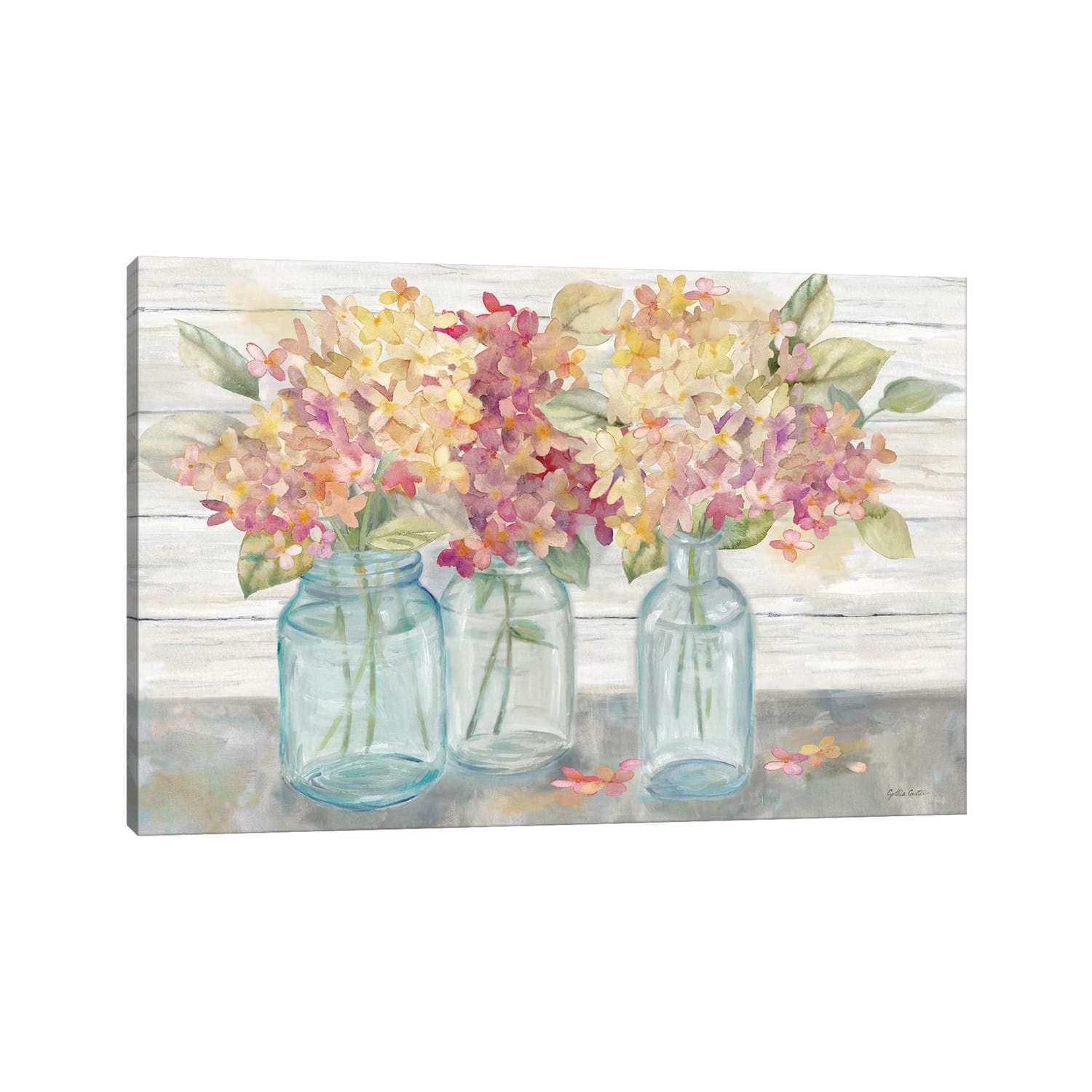Icanvas Farmhouse Hydrangeas In Mason Jars Spice By Cynthia Coulter