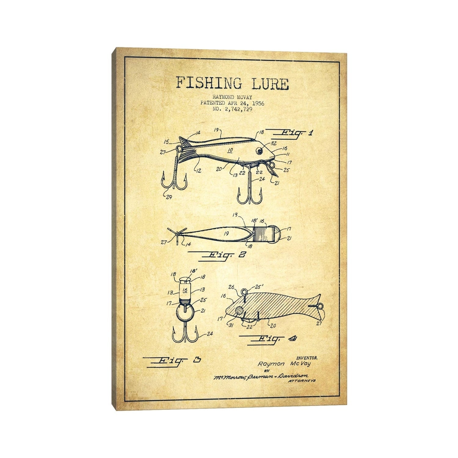 Icanvas Fishing Tackle Vintage Patent Blueprint By Aged Pixel Canvas Print