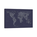 Icanvas Michael Thompsett Font World Map Navy Blue Canvas Print Wall Art