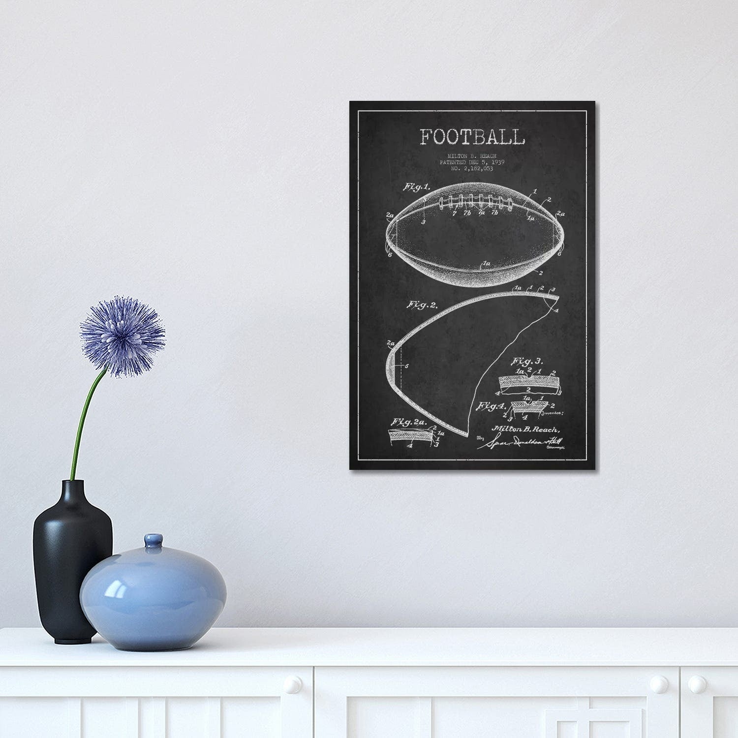 Icanvas Football Charcoal Patent Blueprint By Aged Pixel Canvas Print