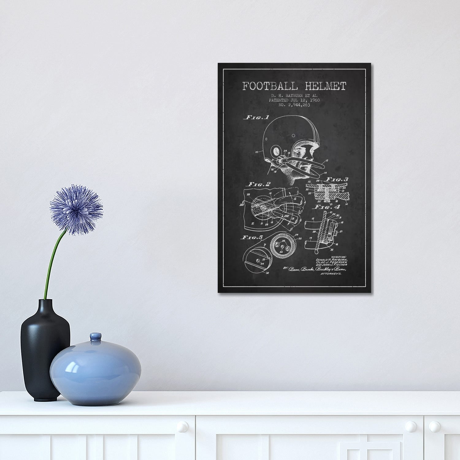 Icanvas Football Helmet Charcoal Patent Blueprint By Aged Pixel Canvas Print