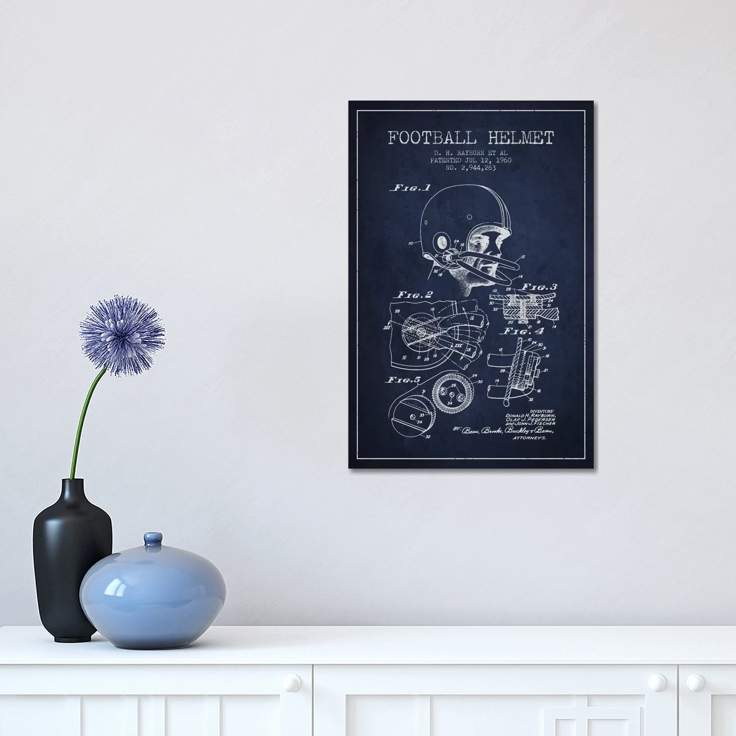 Icanvas Football Helmet Navy Blue Patent Blueprint By Aged Pixel Canvas Print