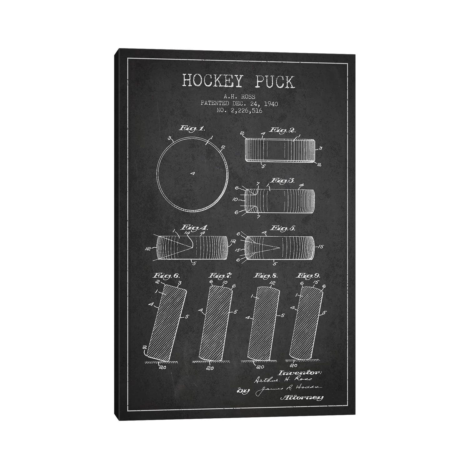 Icanvas Hockey Puck Charcoal Patent Blueprint By Aged Pixel Canvas Print