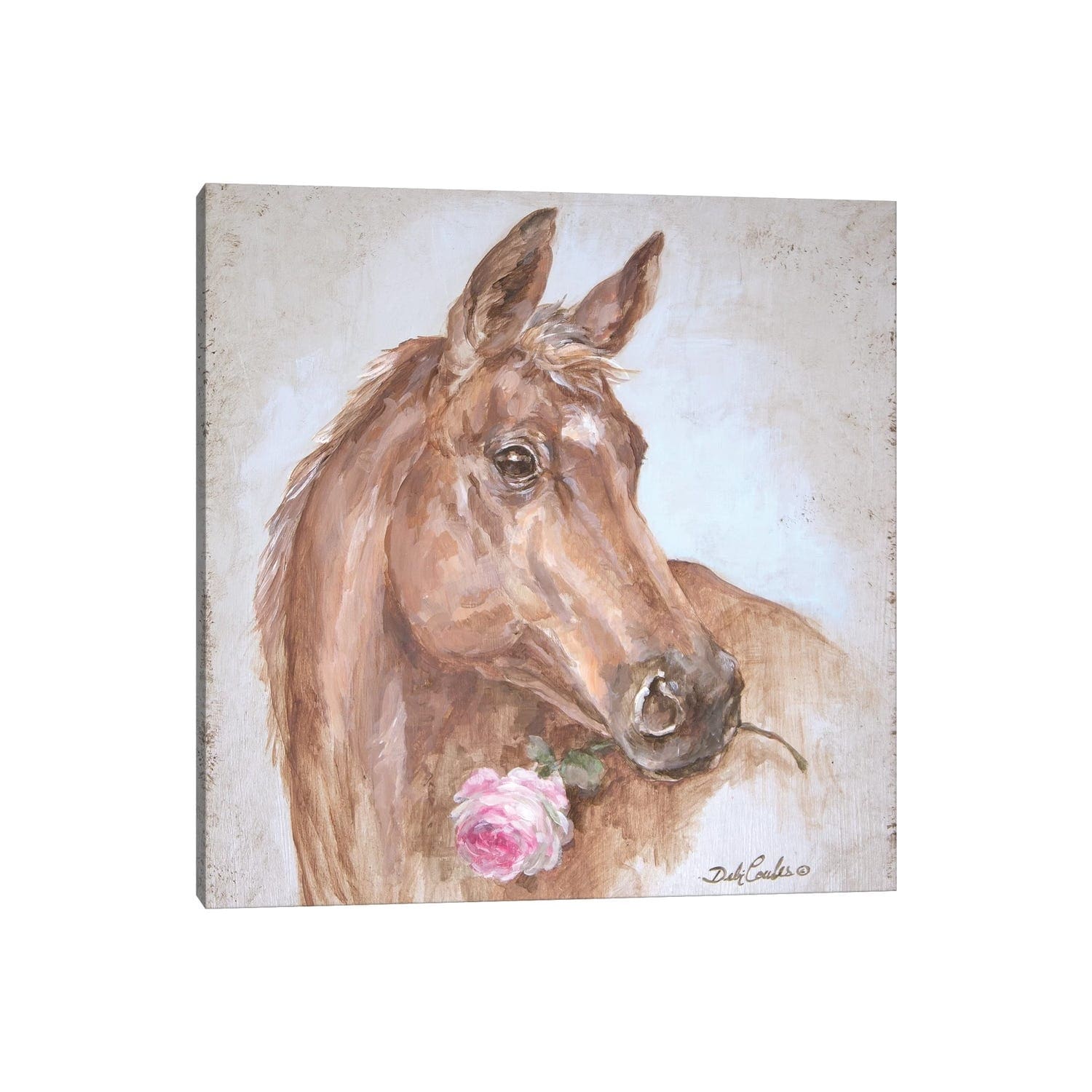 Icanvas French Farmhouse Series Horse With Rose By Debi Coules Canvas Print