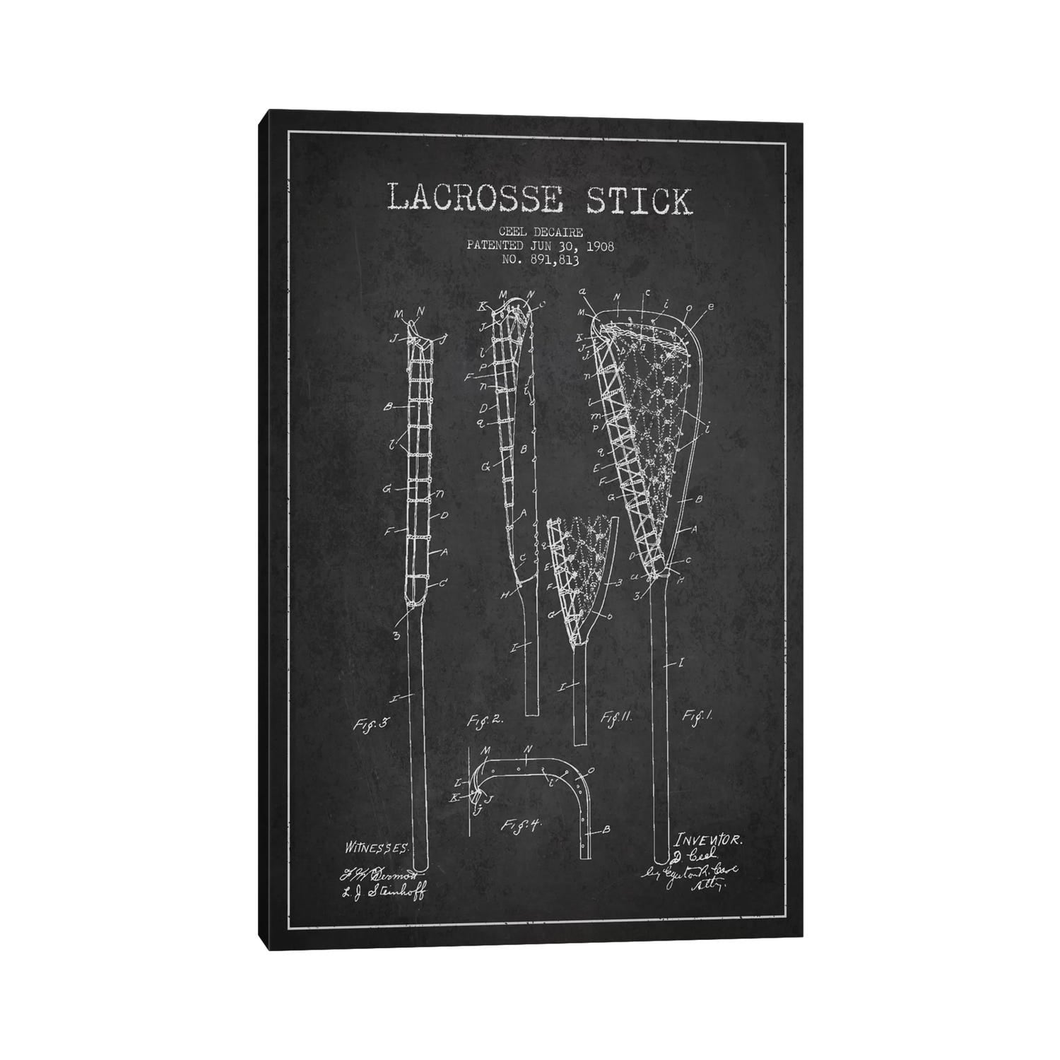 Icanvas Lacrosse Stick Charcoal Patent Blueprint By Aged Pixel Canvas Print
