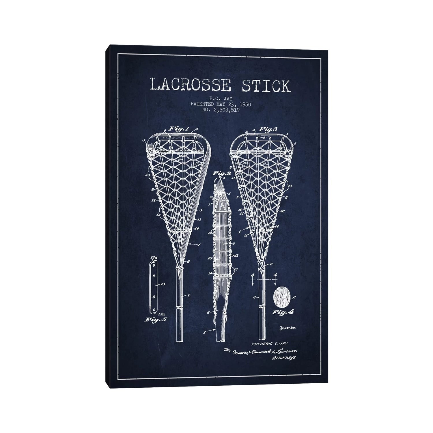 Icanvas Lacrosse Stick Navy Blue Patent Blueprint By Aged Pixel Canvas Print