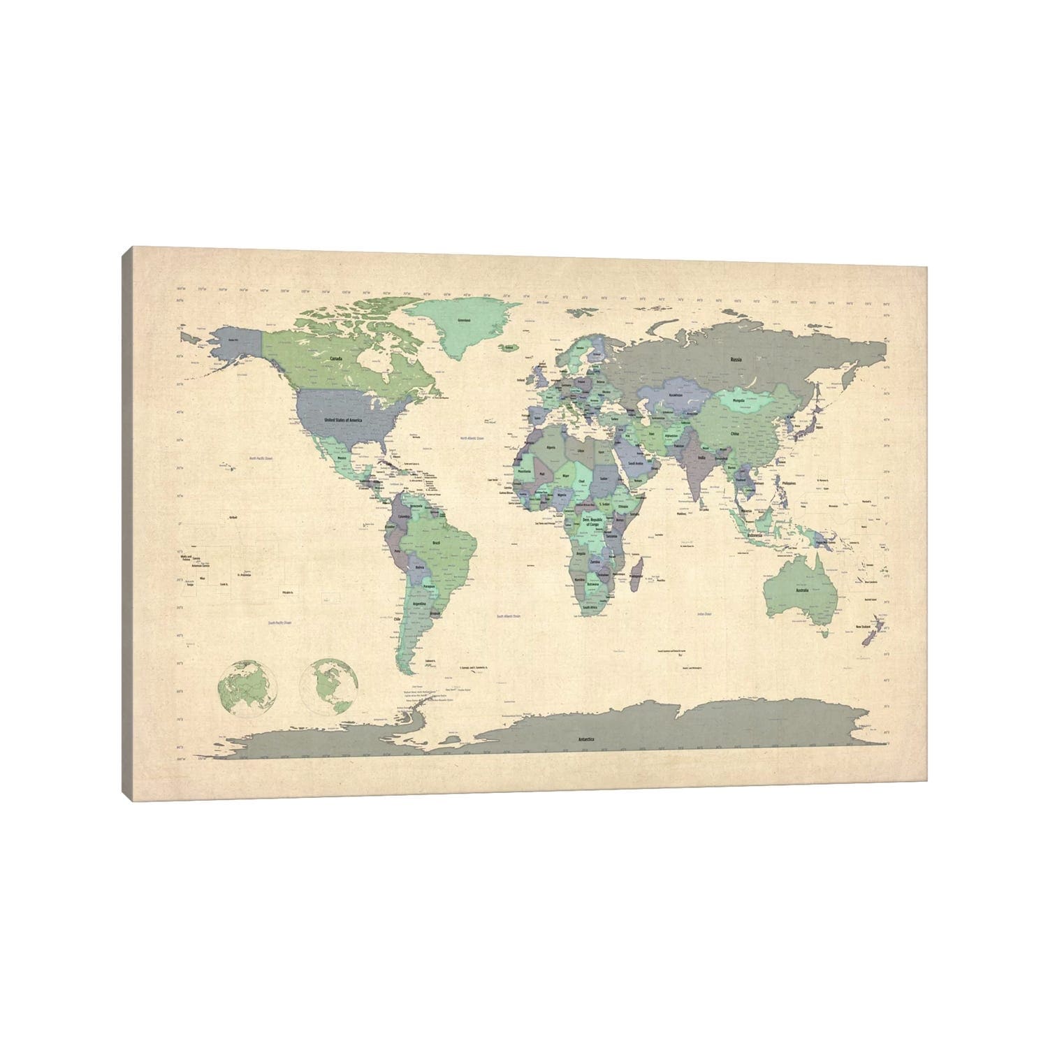 Icanvas Michael Thompsett Map Of The World Vi Canvas Print Wall Art