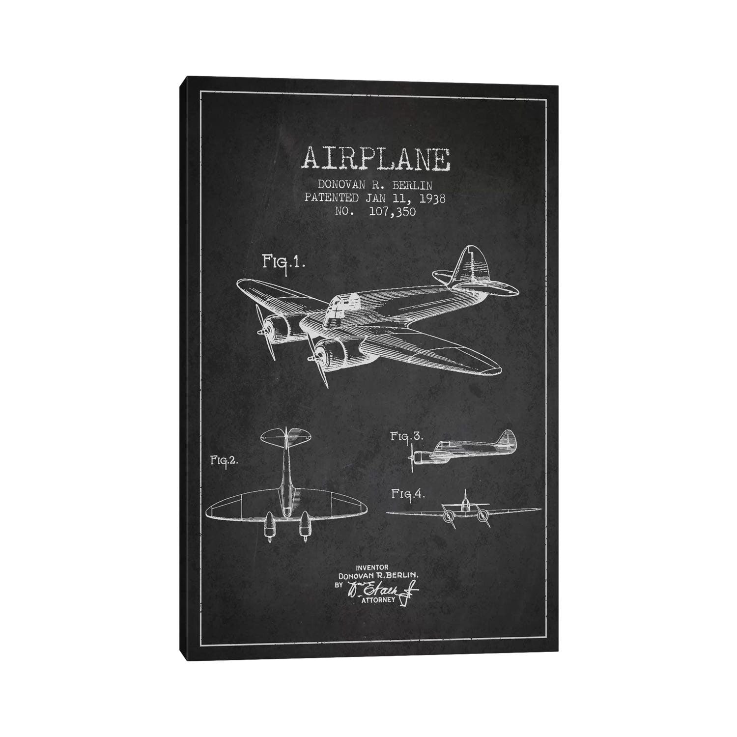 Icanvas Plane Charcoal Patent Blueprint By Aged Pixel Canvas Print