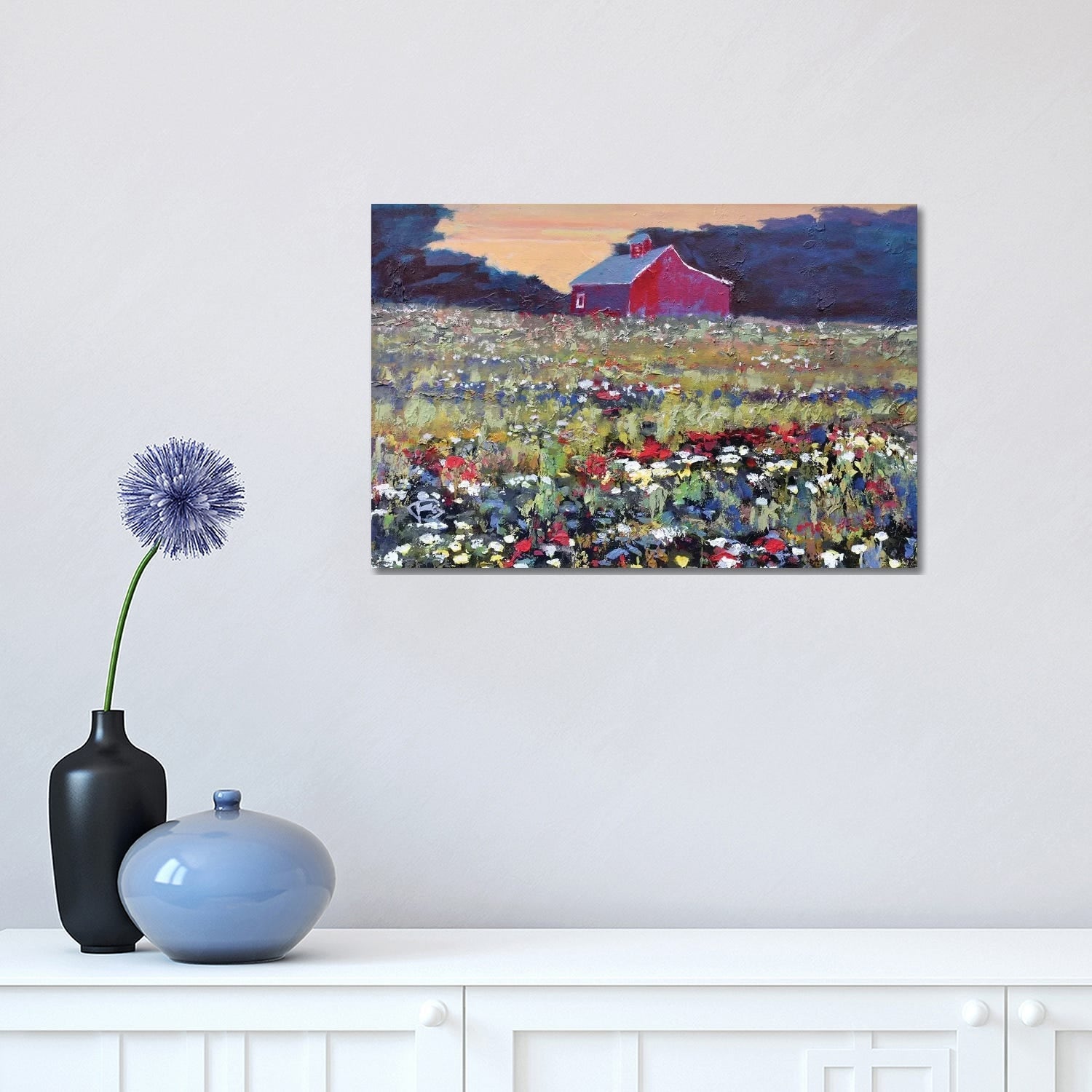 Icanvas Red Barn And Flowers By Kip Decker