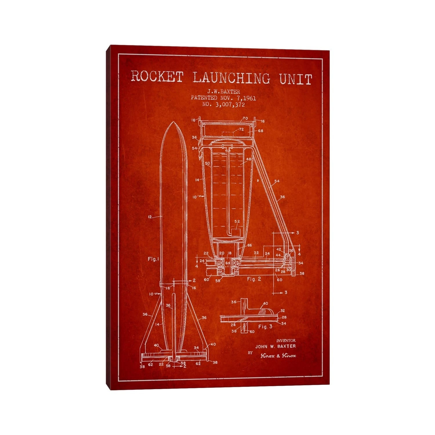 Icanvas Rocket Unit Red Patent Blueprint By Aged Pixel Canvas Print