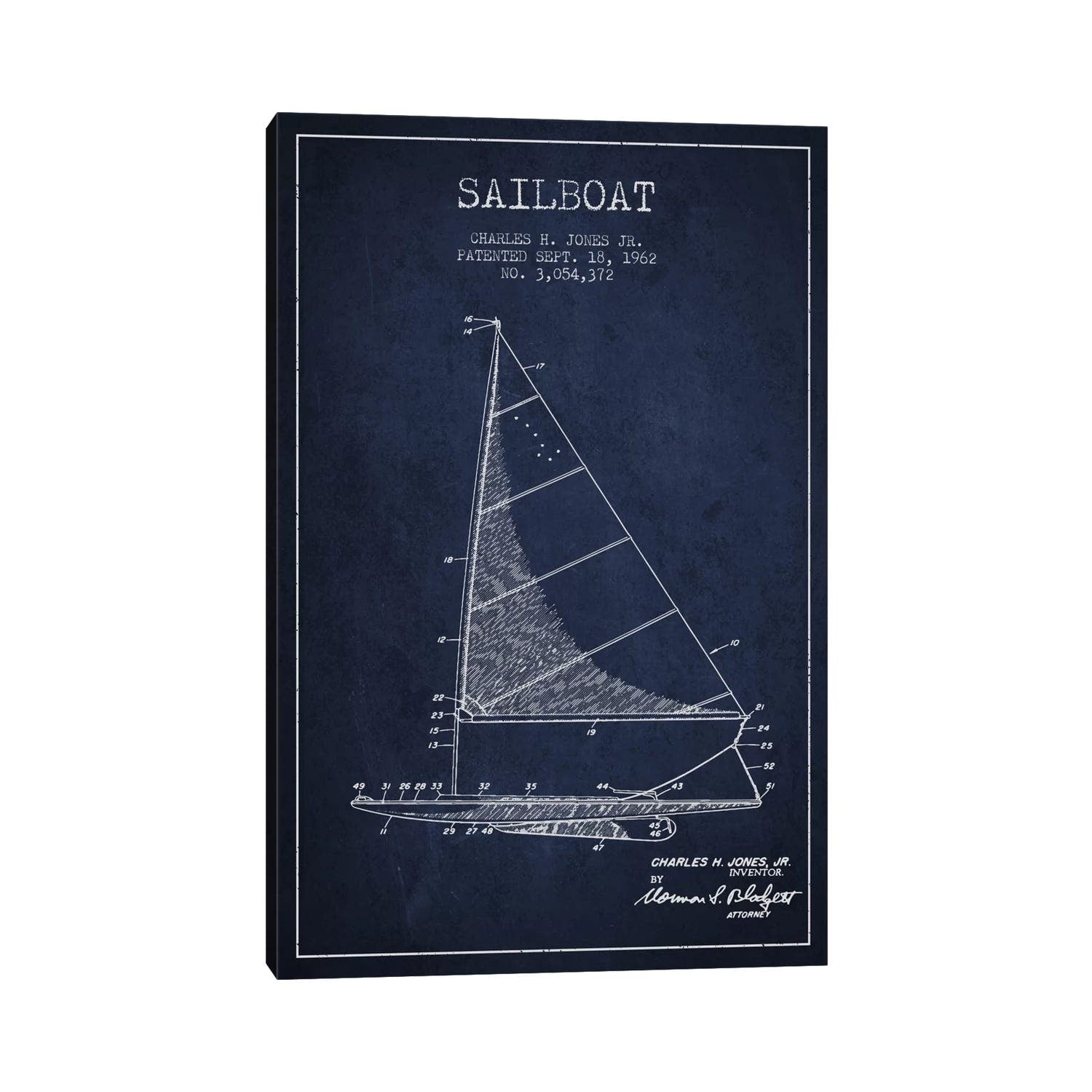 Icanvas Sailboat 2 Navy Blue Patent Blueprint By Aged Pixel Canvas Print