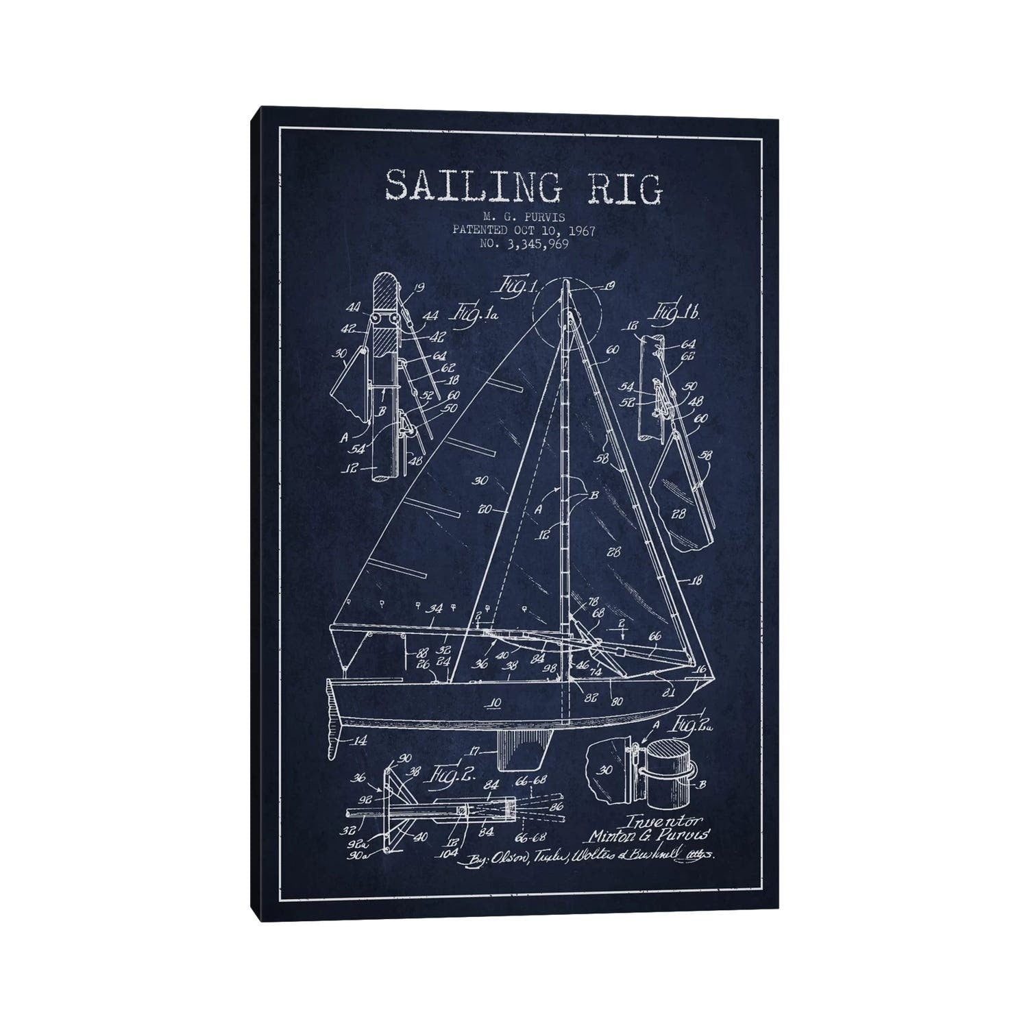 Icanvas Sailboat Navy Blue Patent Blueprint By Aged Pixel Canvas Print