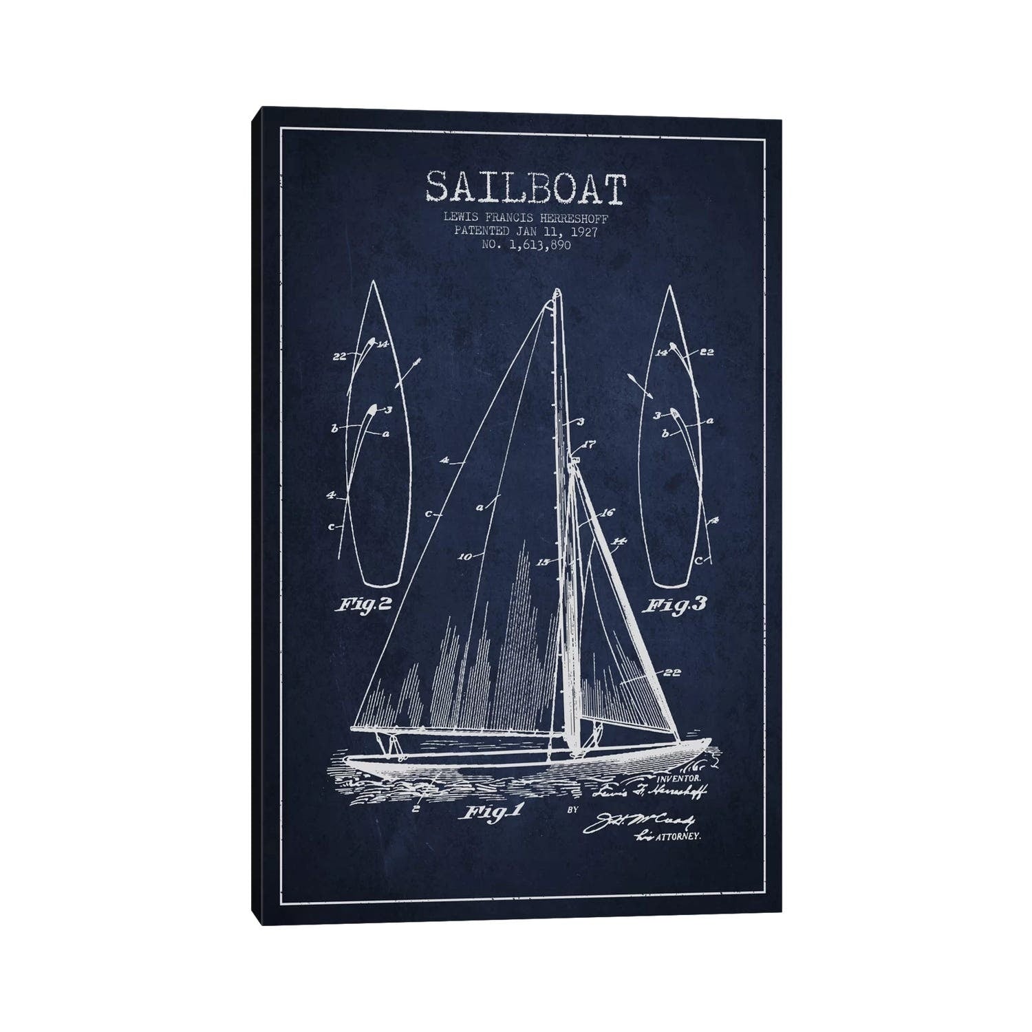 Icanvas Sailboat Navy Blue Patent Blueprint By Aged Pixel Canvas Print