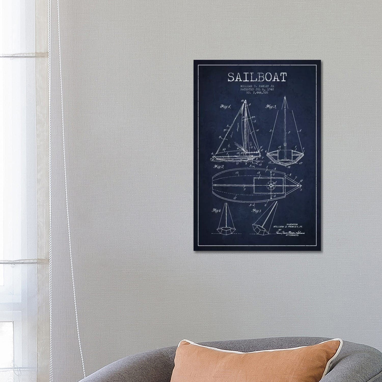 Icanvas Sailboat Navy Blue Patent Blueprint By Aged Pixel Canvas Print