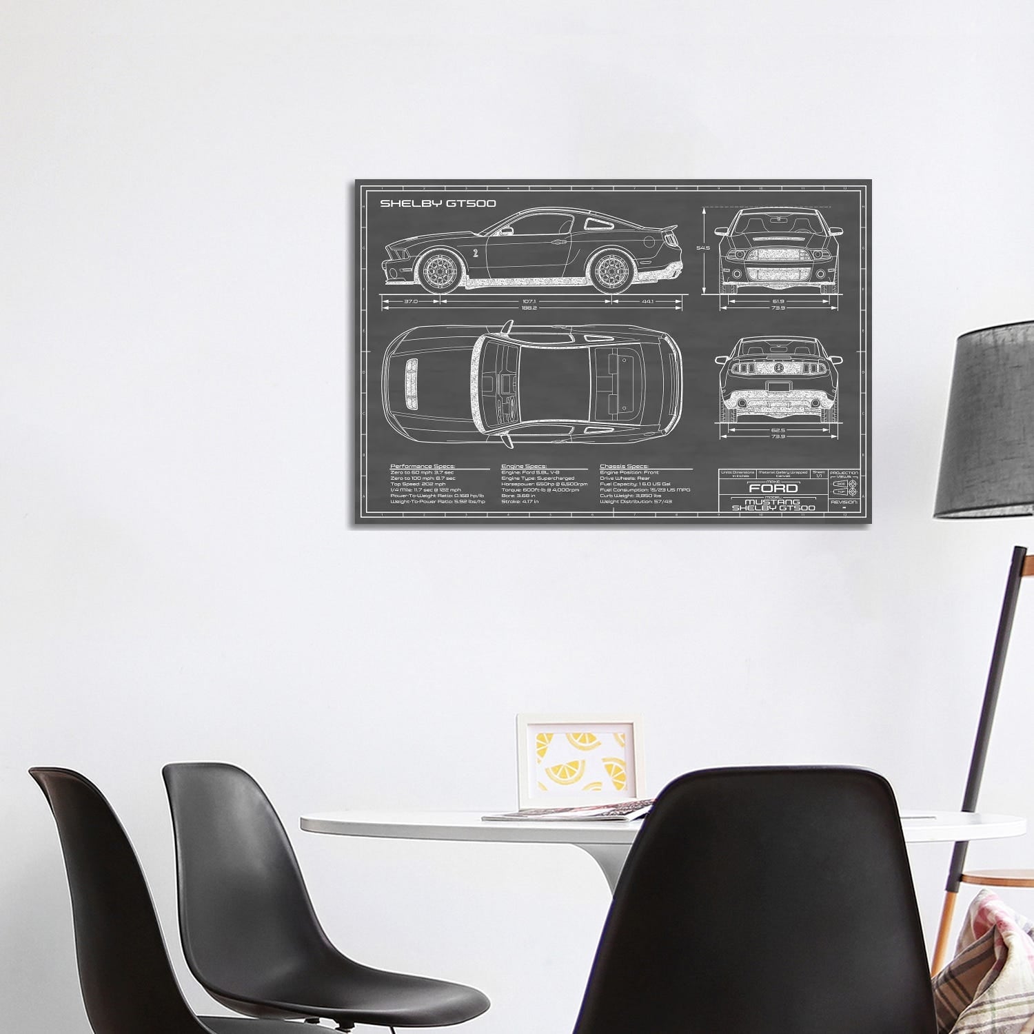 Icanvas Shelby Gt500 2013 2014 Black By Action Blueprints Gallery Wrapped Canvas Print