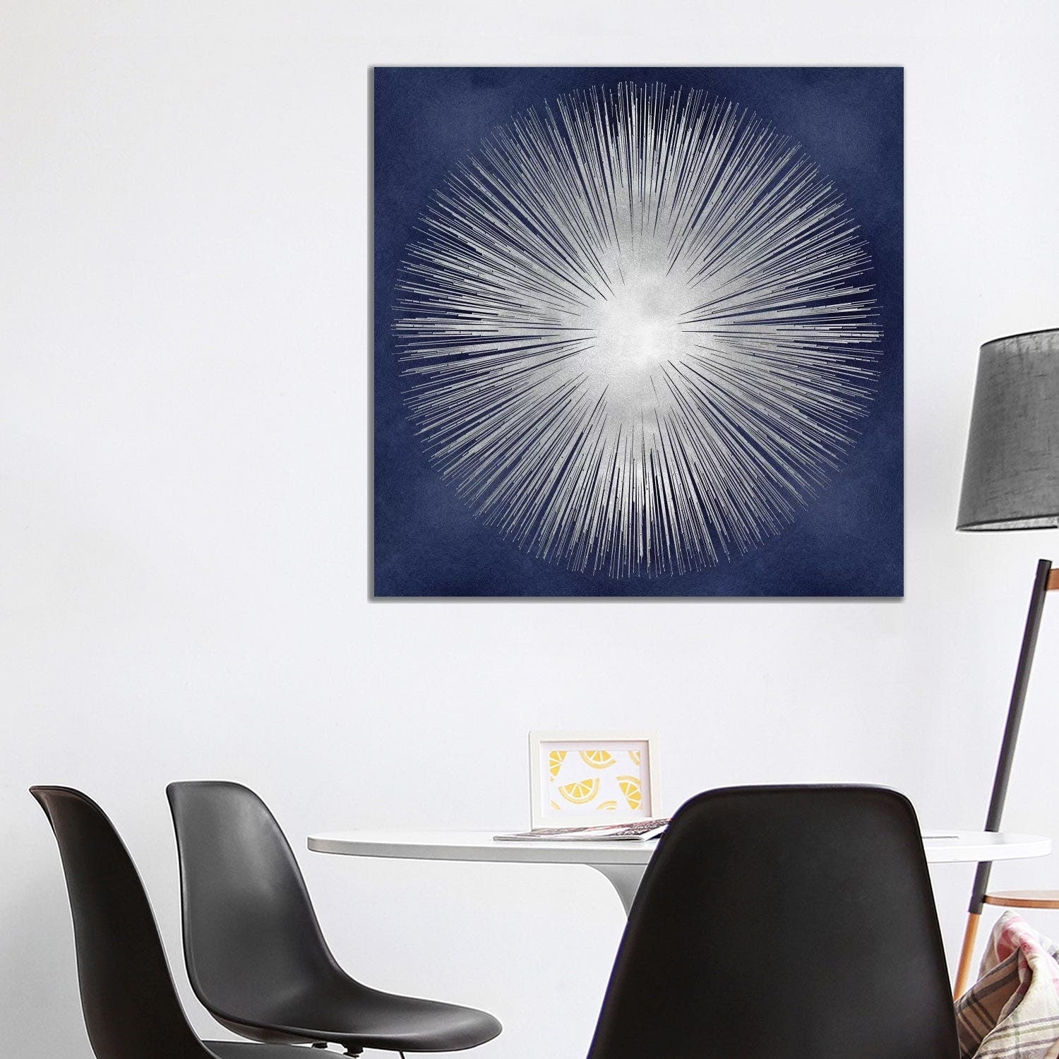 Icanvas Silver Sunburst On Blue I By Abby Young Canvas Print