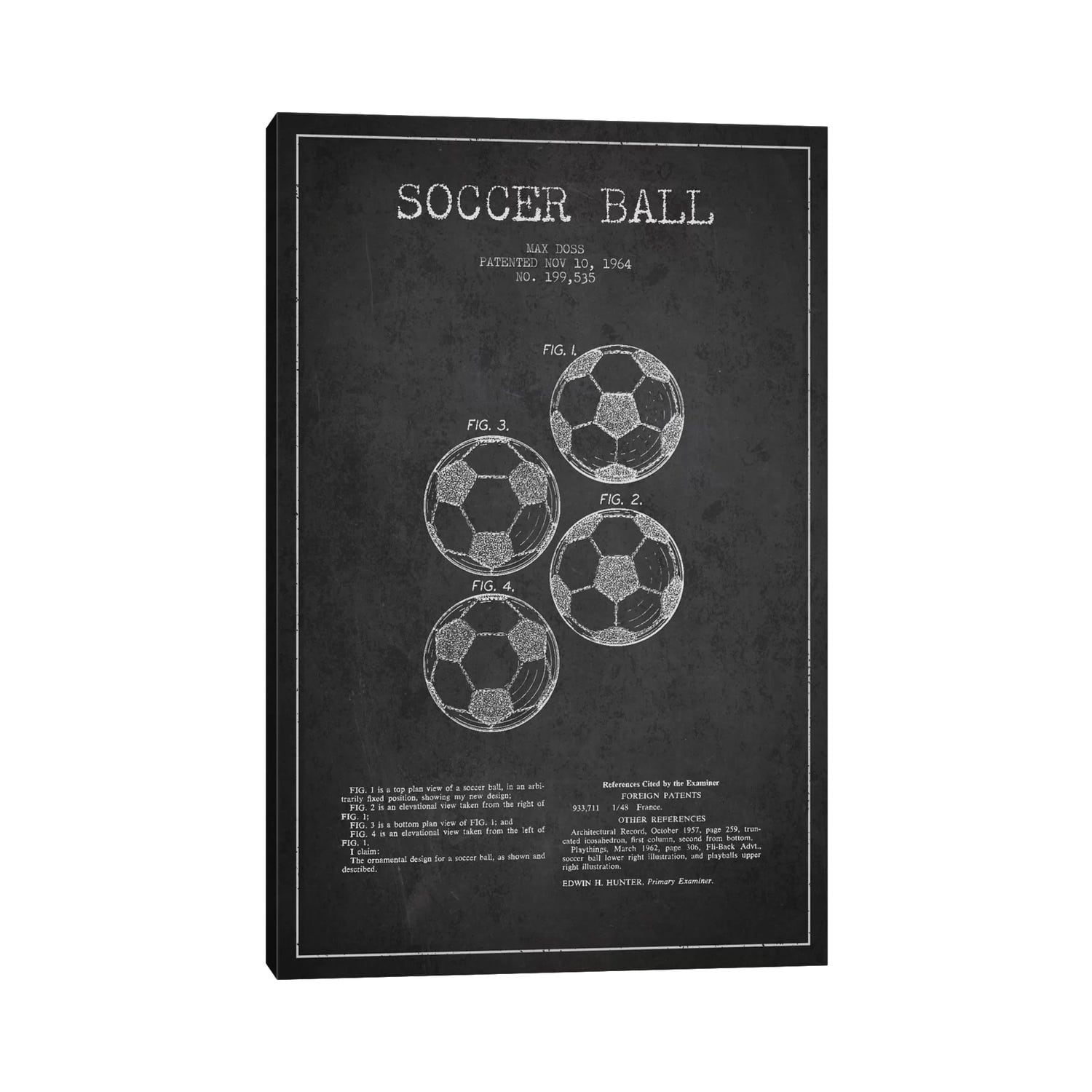 Icanvas Soccer Ball Charcoal Patent Blueprint By Aged Pixel Canvas Print