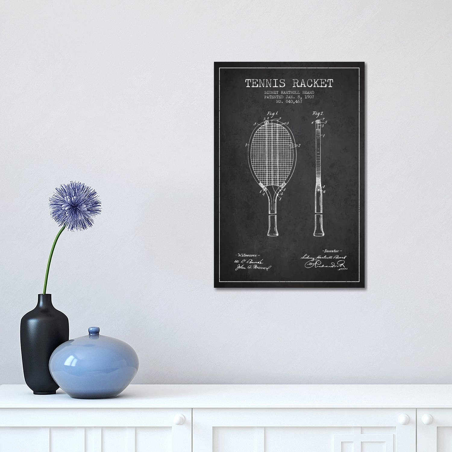 Icanvas Tennis Racket Charcoal Patent Blueprint By Aged Pixel Canvas Print